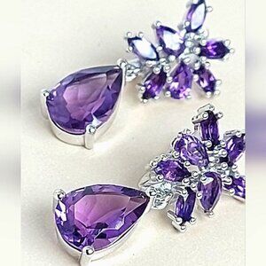 Natural‎ Purple Amethyst 12x8mm 925 Sterling Silver Earrings